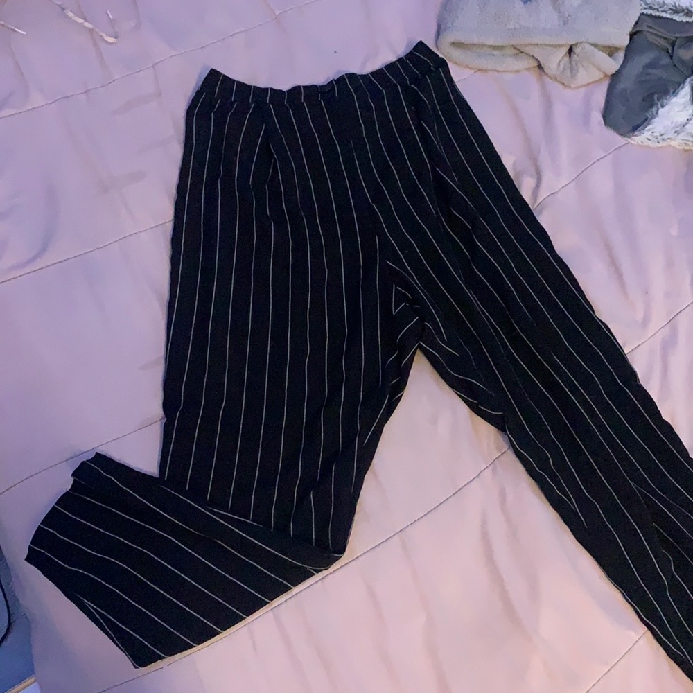 Black and white striped pants